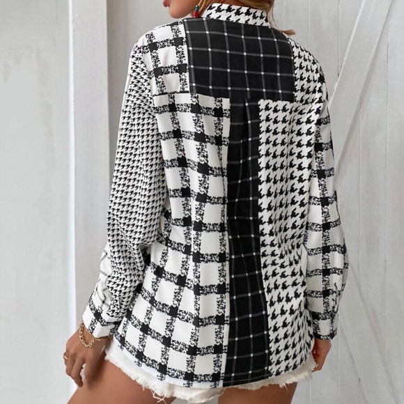 black white houndstooth button up top boyfriend - Picture 4 of 5